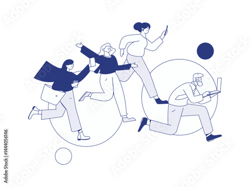 People exercising healthy running vector internet operation illustration
