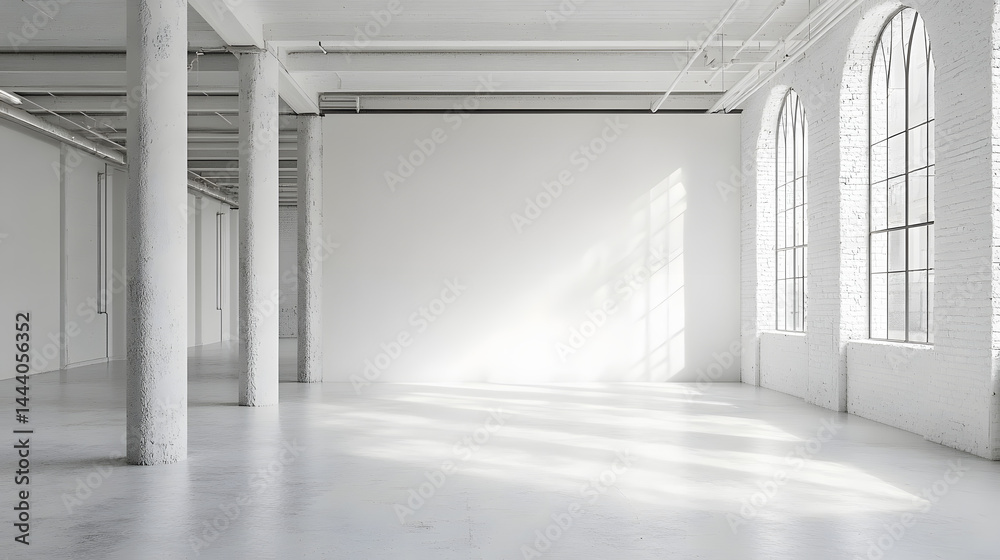 Fototapeta premium Empty modern space with large windows bright white background minimalist interior design architectural view
