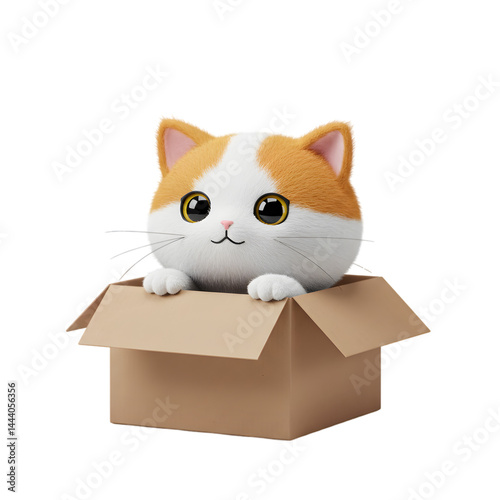 Cute Cat Peeking Out of Cardboard Box with Big Eyes