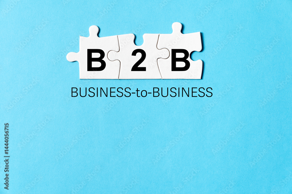 Business concept image with letters B2B written on white jigsaw puzzles means business to business, isolated on blue background