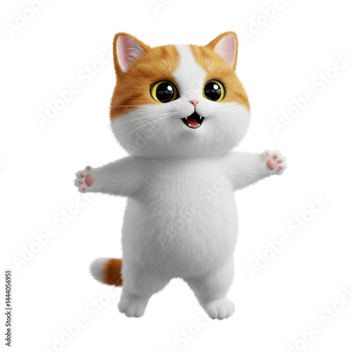 Cartoon Cat Standing Upright with Arms Outstretched on Black