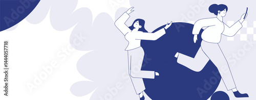 People exercising healthy running vector internet operation illustration
