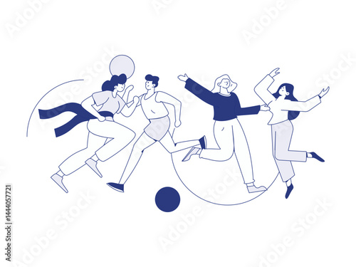 People exercising healthy running vector internet operation illustration
