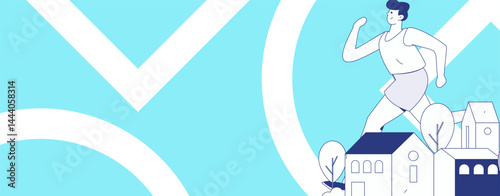 People exercising healthy running vector internet operation illustration
