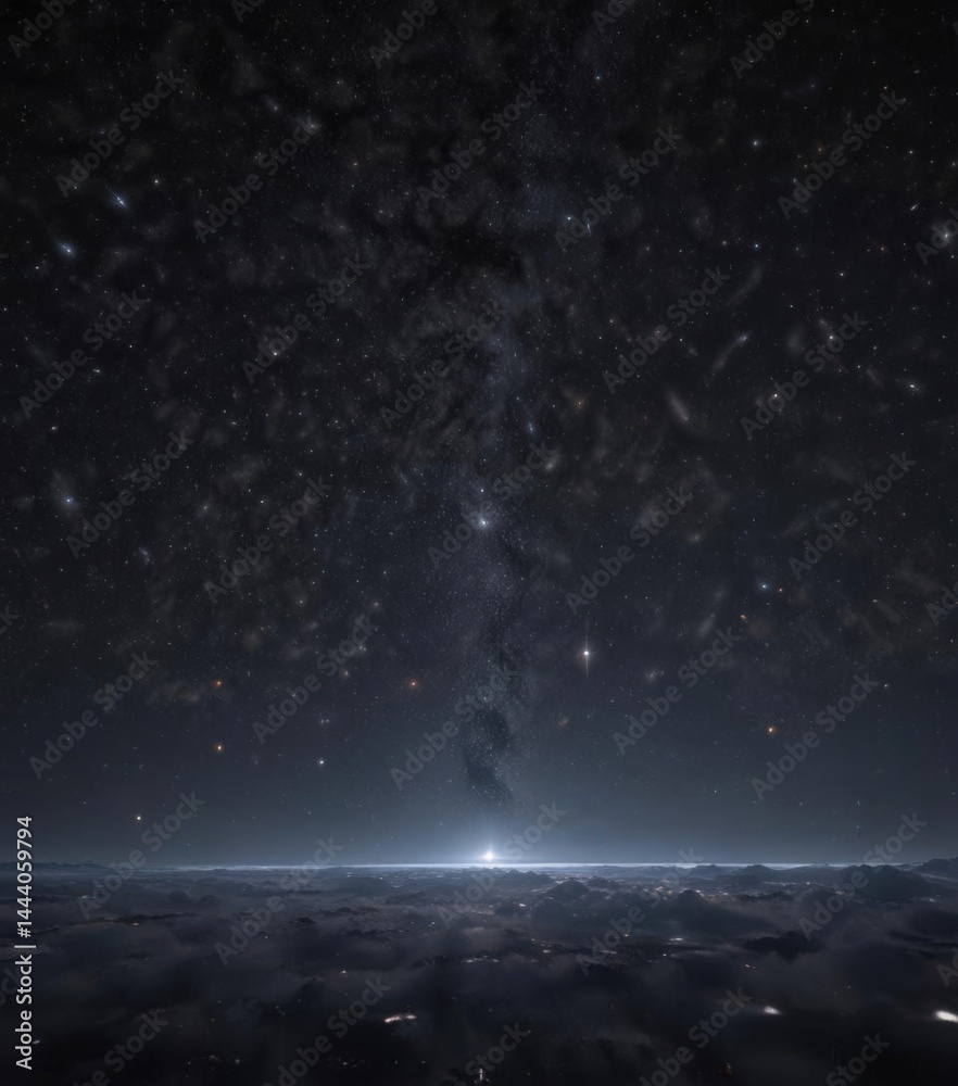 Fototapeta premium Deep black velvet sky, millions of stars glittering, immense scale , cosmic dust, cosmic