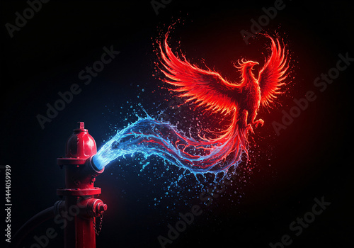fiery phoenix with water dragon digital illustration