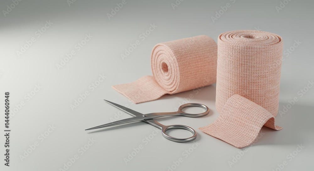 Fototapeta premium Elastic Bandages with Medical Scissors