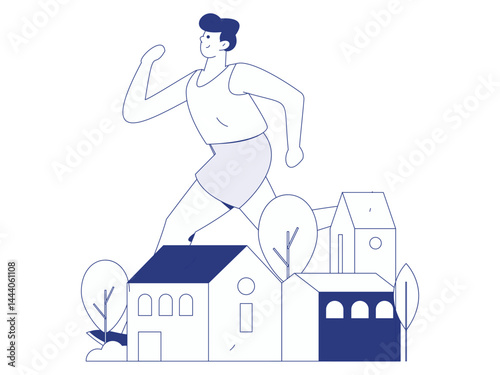 People exercising healthy running vector internet operation illustration
