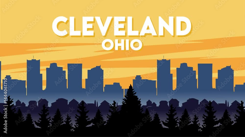 cleveland ohio with city view silhouette