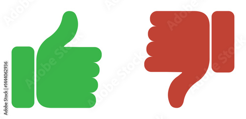 Thumbs up and down icon set in flat vector style for like, dislike, approval, and feedback design