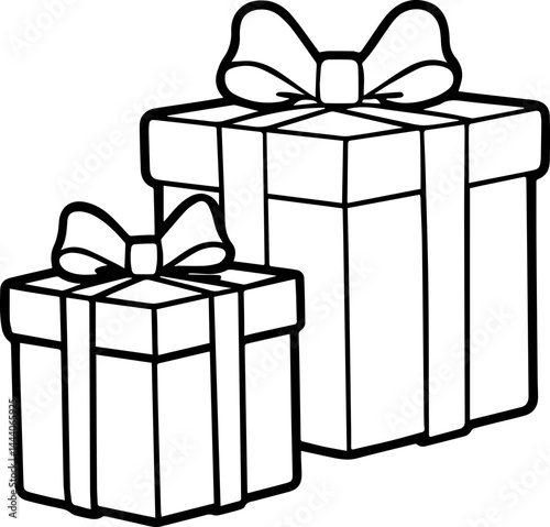 Christmas gift box with bow outline vector illustration line art