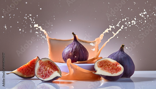 Capture the vibrant energy and refreshing essence of a fig liquid explosion with this stunning beverage photography shot. The powerful splash of rich fig juice creates an exciting visual of motion