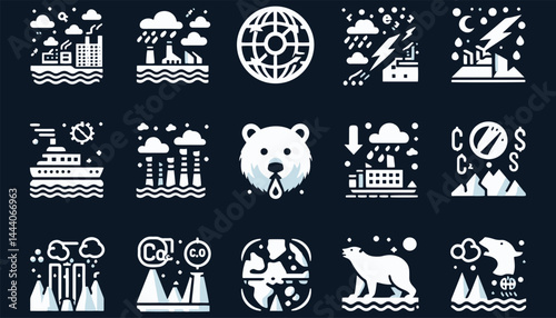 Climate Change and Environmental Conservation Icons Representing Critical Global Issues