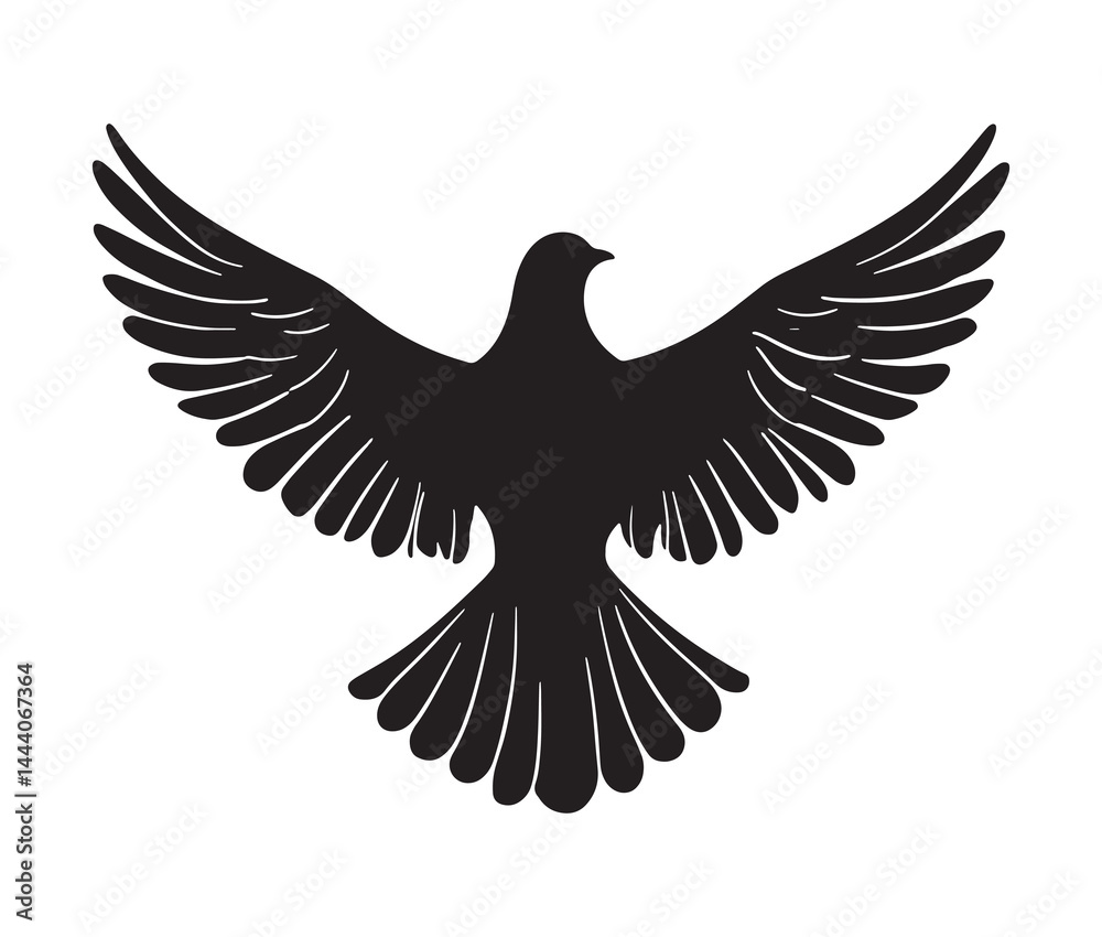 Obraz premium Flying dove of peace. Minimal black dove silhouette
