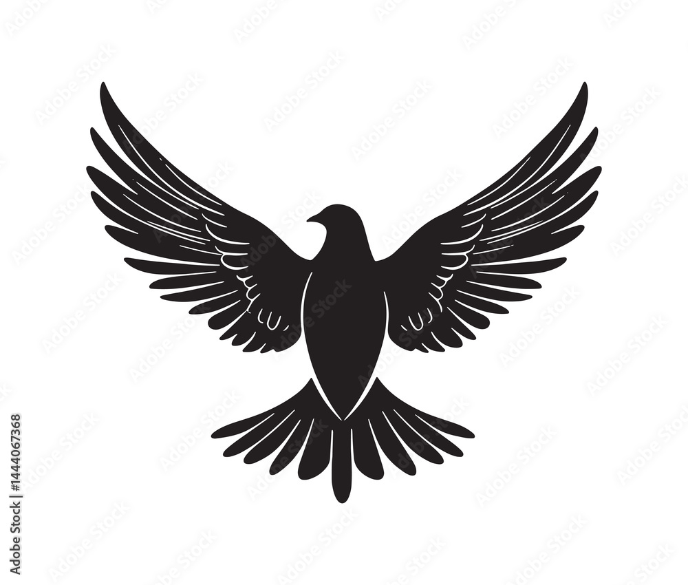 Obraz premium Flying dove of peace. Minimal black dove silhouette