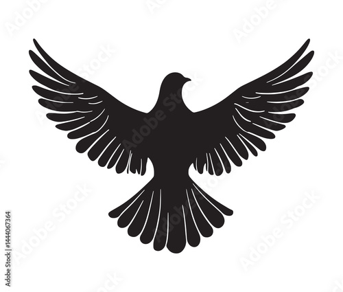 Flying dove of peace. Minimal black dove silhouette
