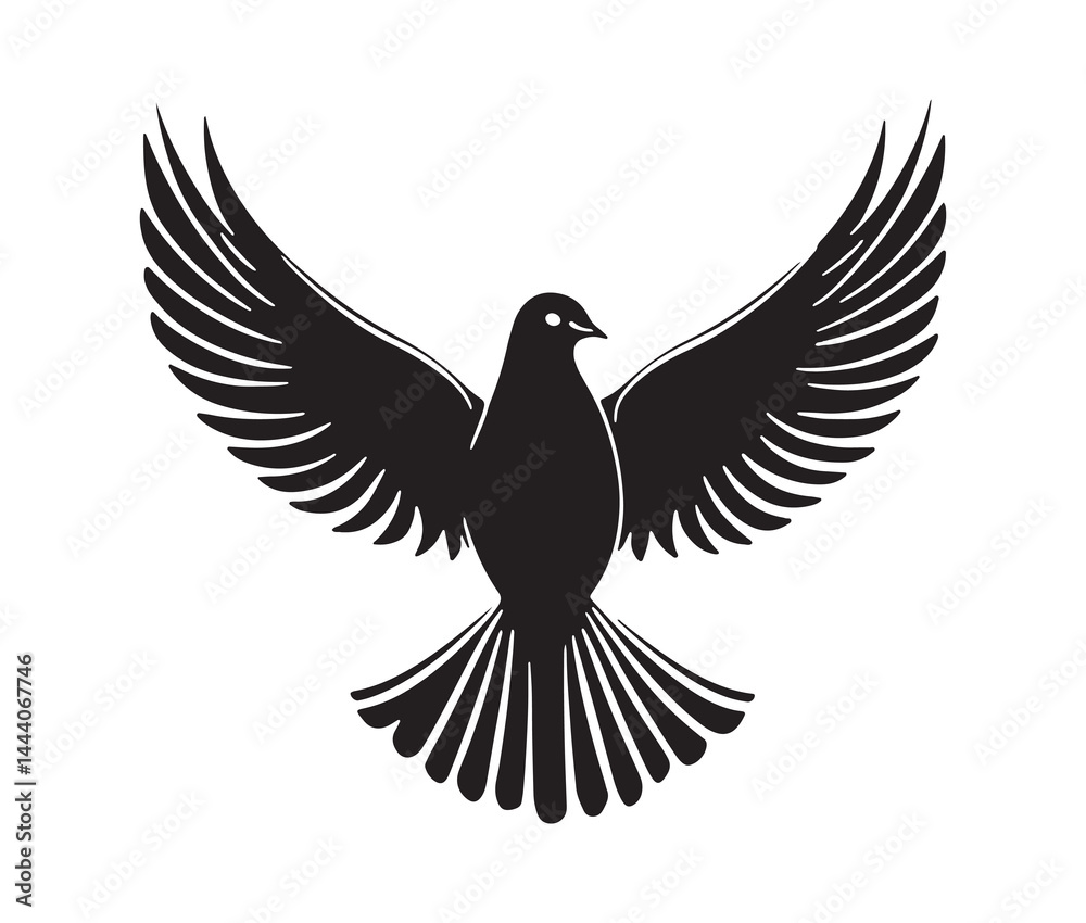 Obraz premium Flying dove of peace. Minimal black dove silhouette