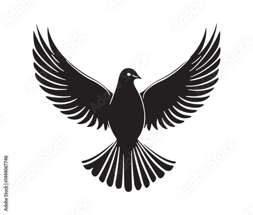 Flying dove of peace. Minimal black dove silhouette