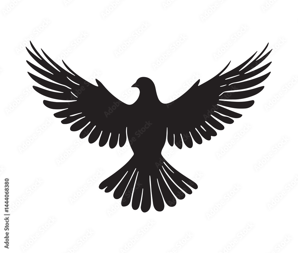 Obraz premium Flying dove of peace. Minimal black dove silhouette