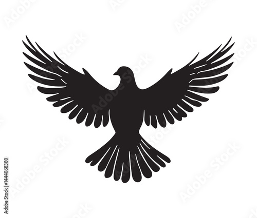 Flying dove of peace. Minimal black dove silhouette