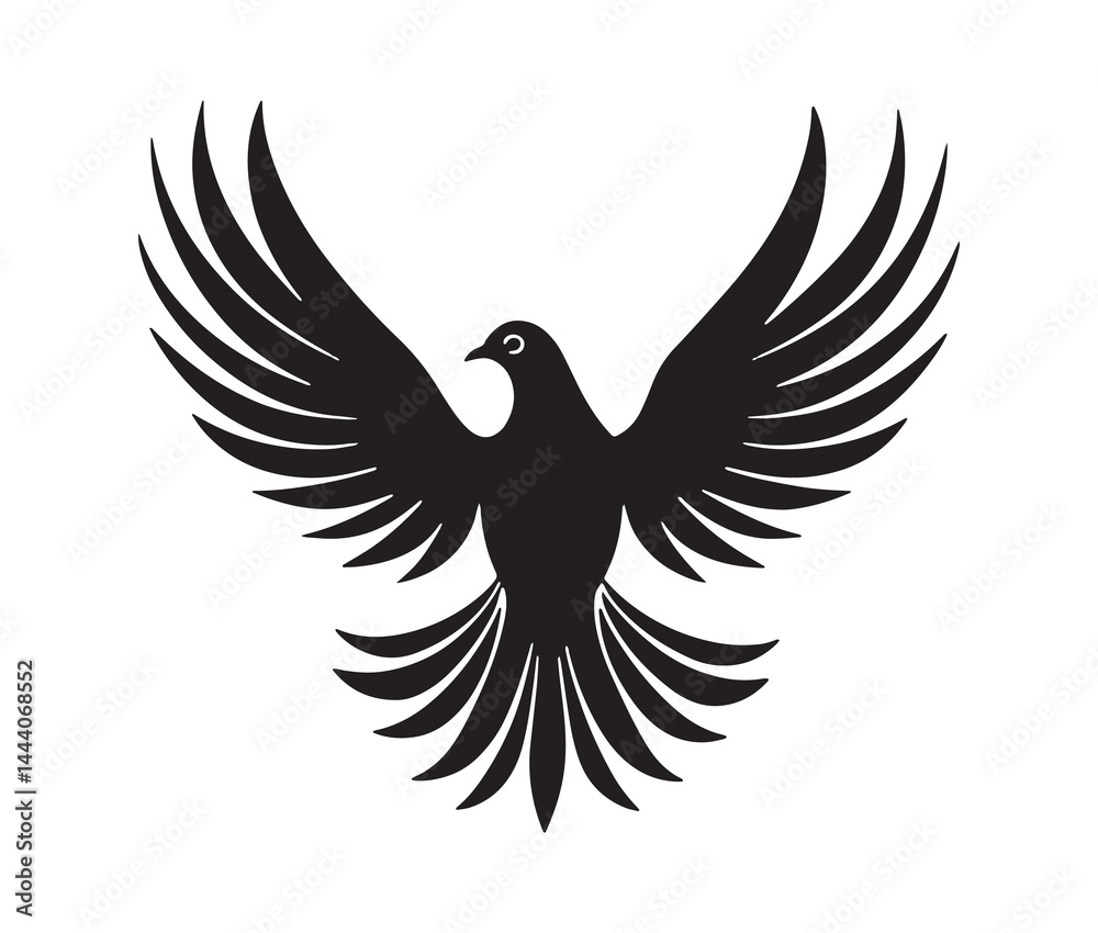 Obraz premium Flying dove of peace. Minimal black dove silhouette