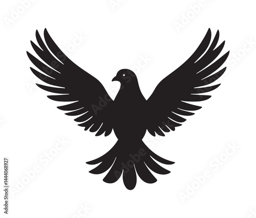 Flying dove of peace. Minimal black dove silhouette