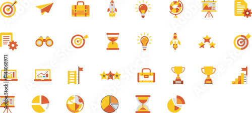 Flat Gradient Icons for Business Strategy, Goals, Time Management & Achievement | editable colourful icons - symbols  | Adobe Illustrator Artwork
