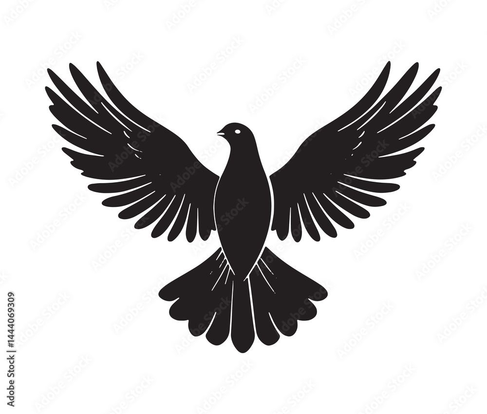 Obraz premium Flying dove of peace. Minimal black dove silhouette