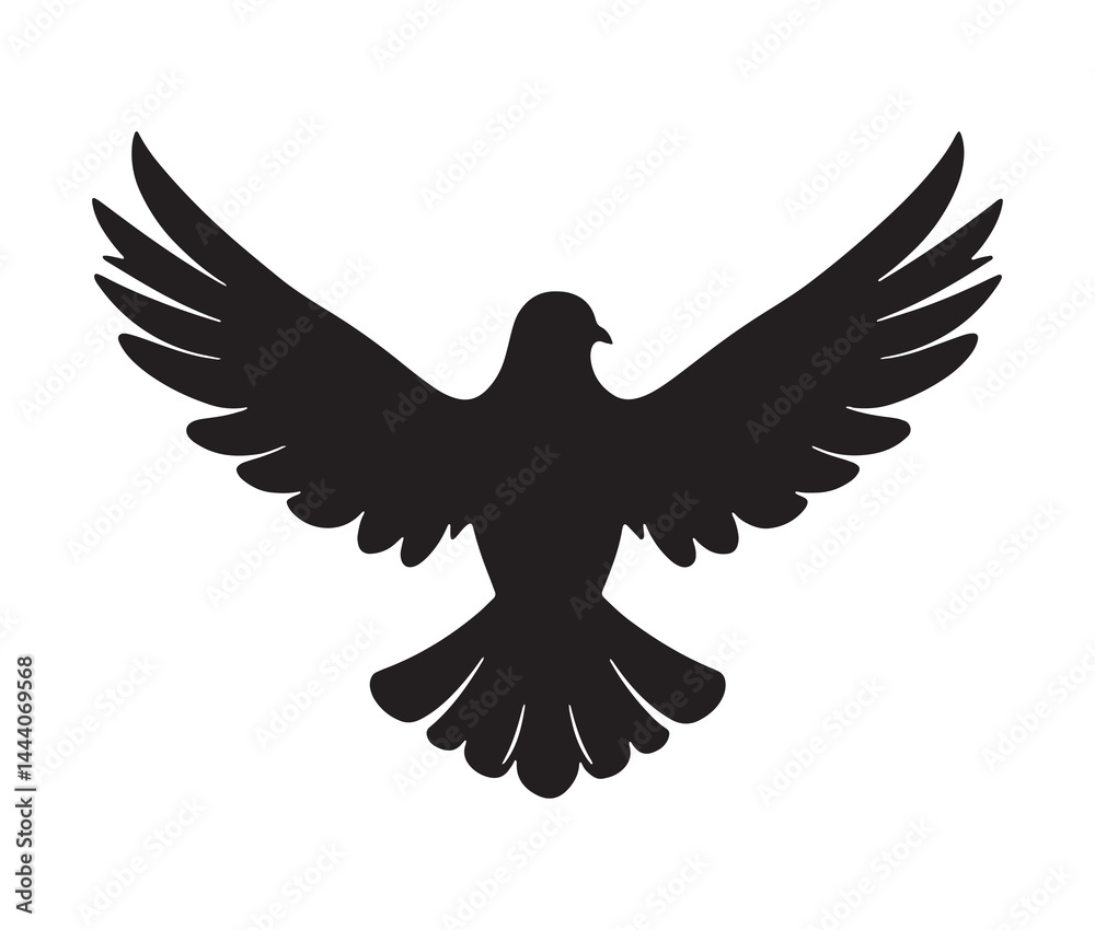 Obraz premium Flying dove of peace. Minimal black dove silhouette