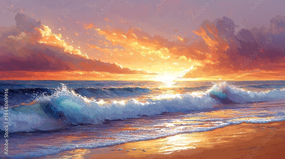 Fototapeta premium Beautiful scene of sunset by the sea