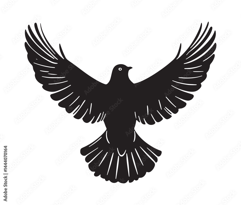 Obraz premium Flying dove of peace. Minimal black dove silhouette
