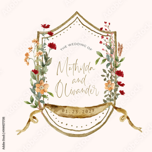 vintage wildflower watercolor wedding crest