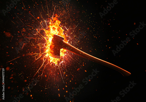 fire axe with flames digital illustration