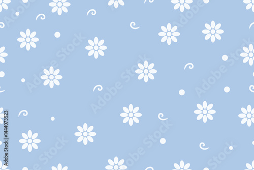 Blue pastel doodle flowers seamless pattern