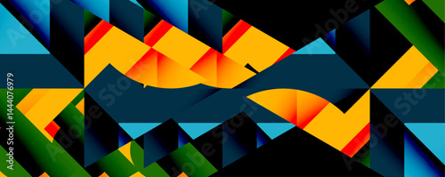 Abstract geometric composition. Bold colors, sharp angles, dynamic interplay between shapes create modern visual impact.