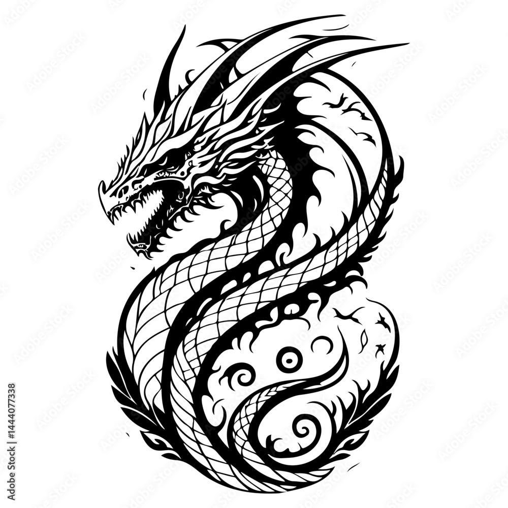 Obraz premium Dragon illustration hand draw black colour logo symbol perfect.