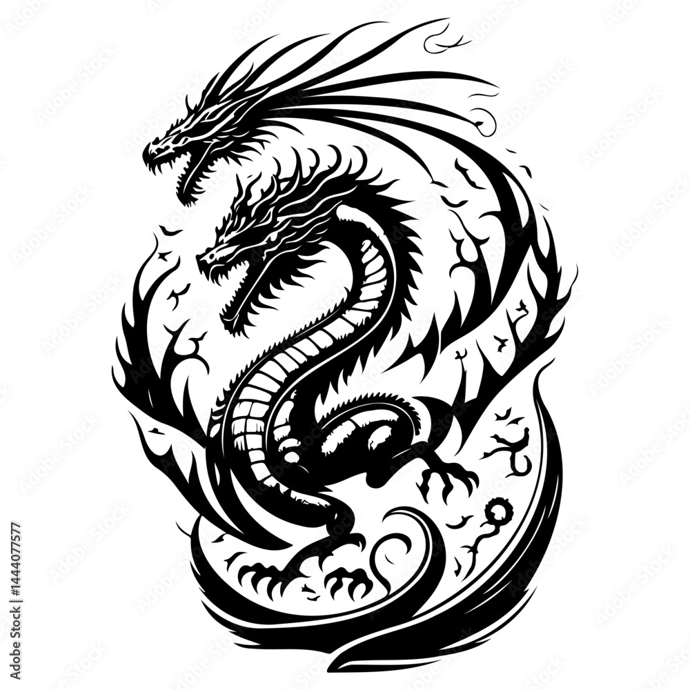 Fototapeta premium Dragon illustration hand draw black colour logo symbol perfect.