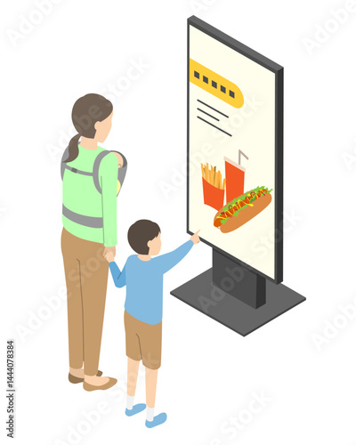 デジタルサイネージ広告を見る家族