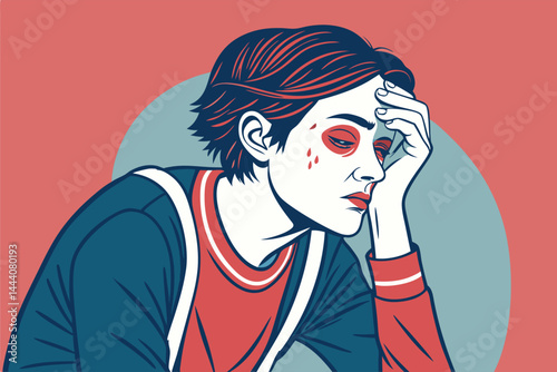 Create a detailed illustration of a person with intensely red, inflamed eyes, showing visible blood vessels and potential tearing.  Focus on realistic depiction of eye irritation.