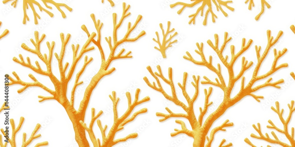 Elegant gold coral and algae seamless vector pattern on white background, pattern, seamless Elegant gold coral and algae seamless vector pattern on white background, pattern, seamless