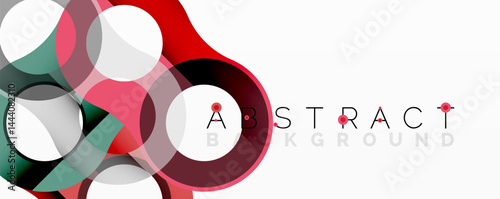 Abstract circles overlap, creating vibrant red, gray, black shapes. Minimalist design with white background. Modern graphic element.