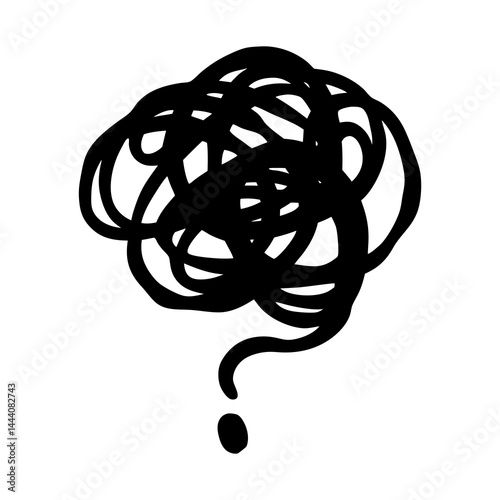 Tangled mind question mark vector illustration for confusion and problem solving concept with doodle art style silhouette