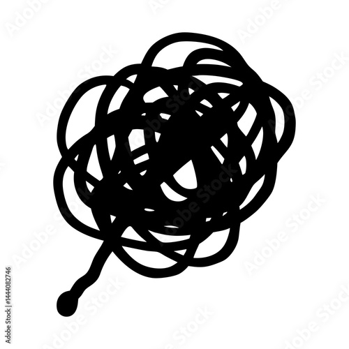 Abstract doodle art vector illustration messy scribble design tangled line drawing black and white graphic silhouette