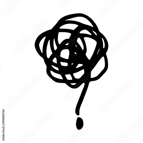 Tangled lines drawing vector illustration of a complex messy scribble concept with a question mark shape design silhouette