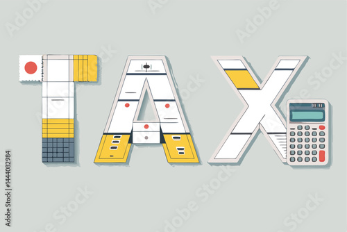 Create a vibrant illustration of the word "TAX" formed entirely from crumpled and layered paper receipts, conveying a sense of financial burden and overwhelming paperwork.