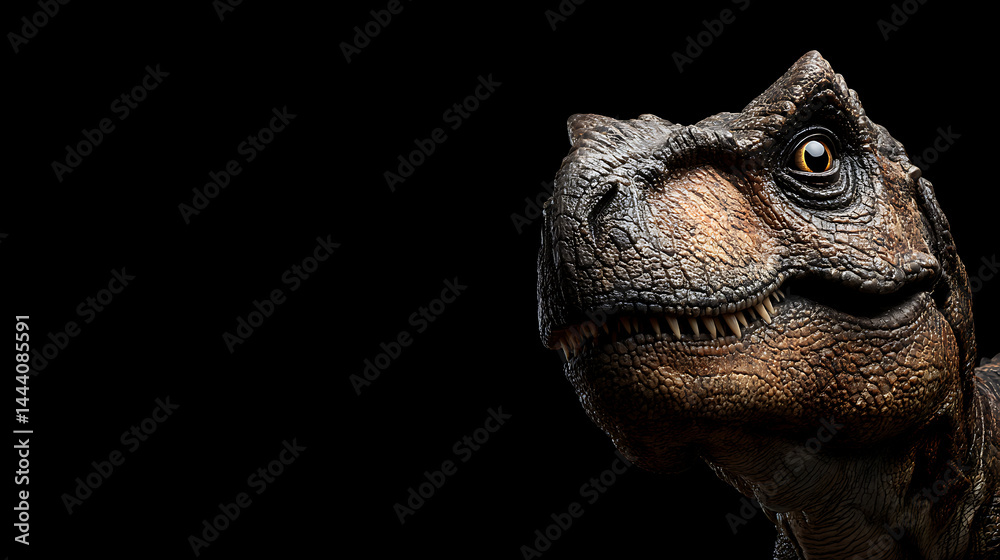 Realistic close-up of a dinosaur head showcasing detailed textures and lifelike features Realistic close-up of a dinosaur head showcasing detailed textures and lifelike features