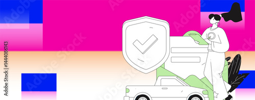 Buy insurance for car flat character vector concept operation illustration
