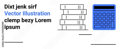 Calculator beside stacked books conveys themes of finance, education, and analysis. Ideal for accounting, budgeting, learning materials, financial planning, digital tools, study aids simple landing