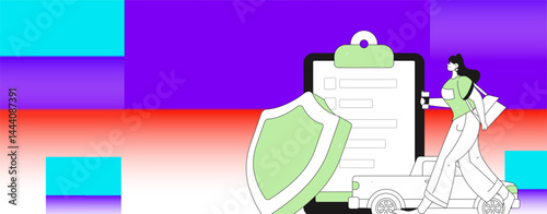 Buy insurance for car flat character vector concept operation illustration
