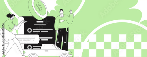 Buy insurance for car flat character vector concept operation illustration
